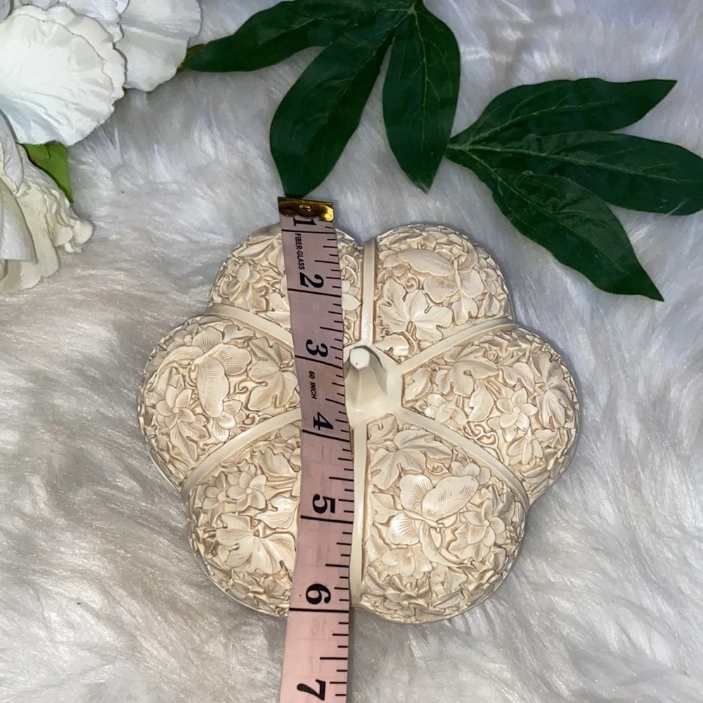 Vintage Floral Carved Ivory Dynasty Pumpkin Jewelry Box Trinket Tray